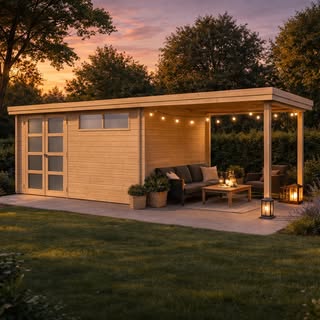 Houten tuinhuis in een Belgische tuin